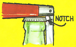 Carve a notch in the heel of a pocket knife blade to turn it into a pocket knife bottle opener.